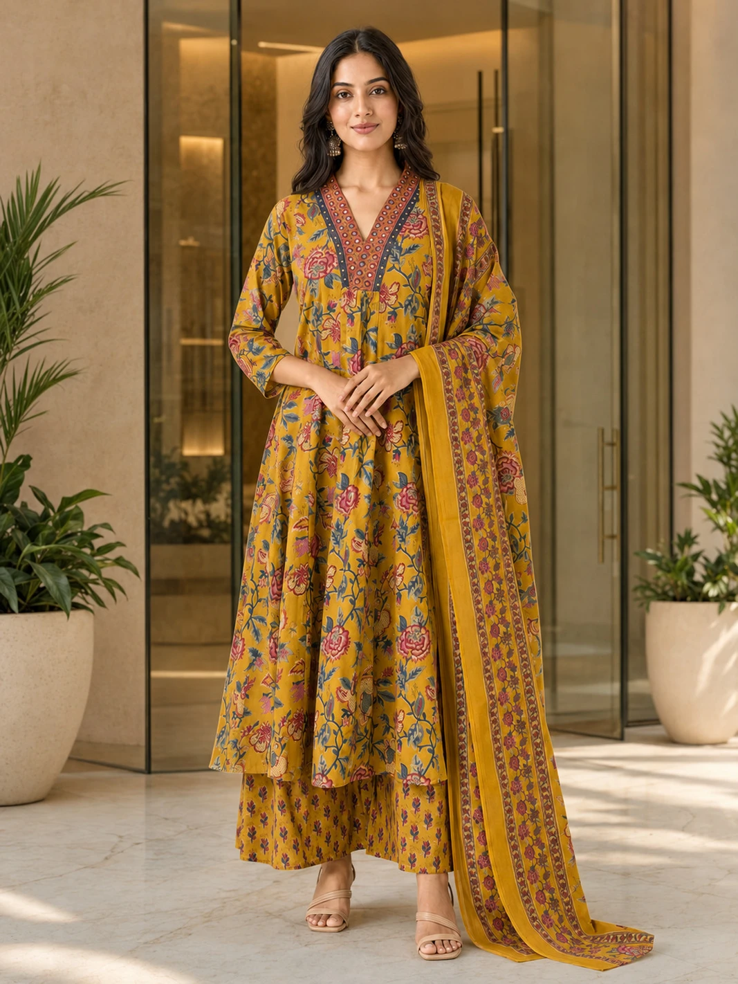 Cotton Kurta Palazzo Dupatta Set