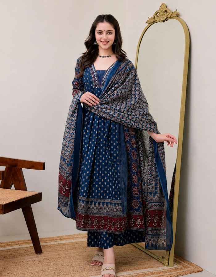 Cotton Blend Kurta Pant Dupatta Set