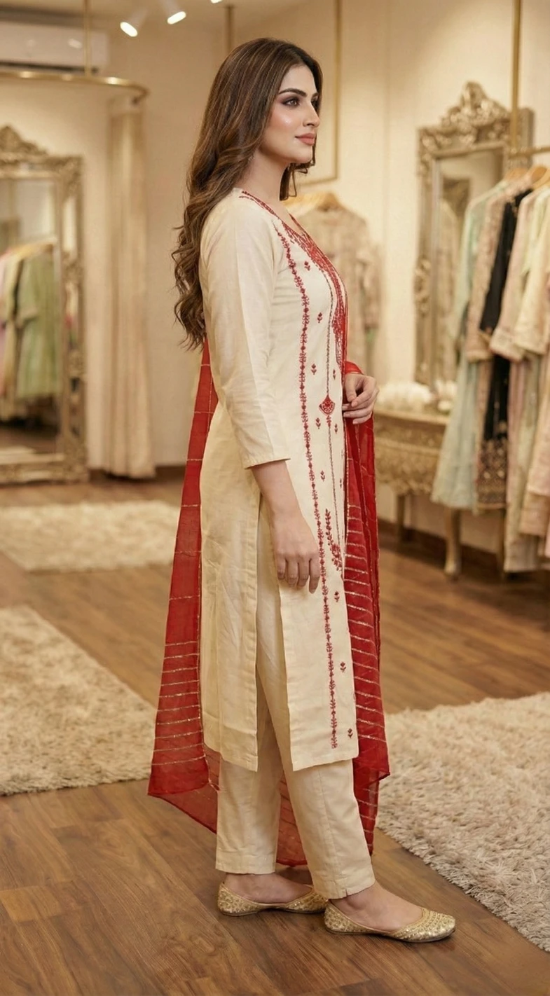 Pure Cotton Kurti Pant Dupatta Set