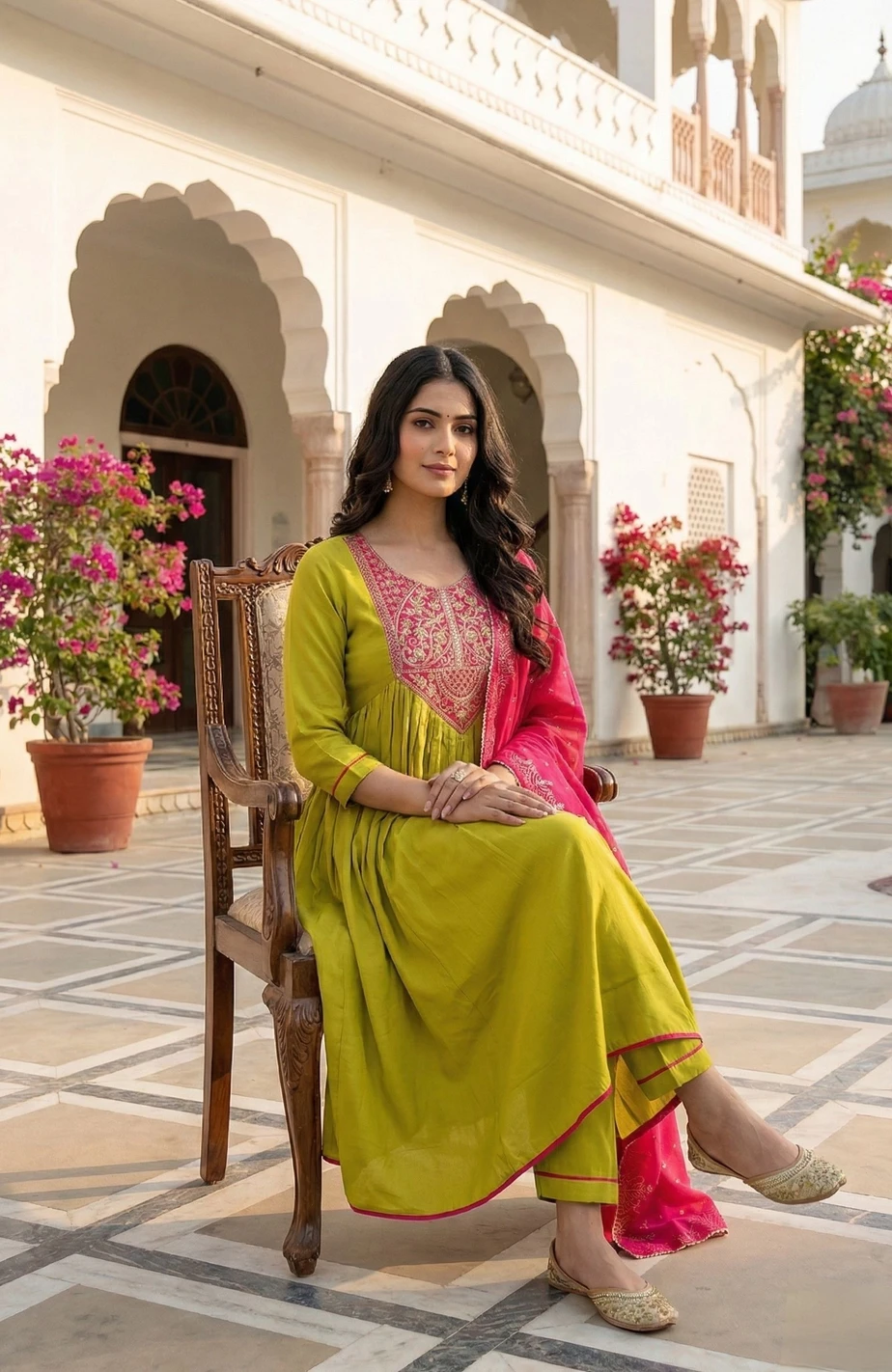Silk Blend Kurti Pant Dupatta Set