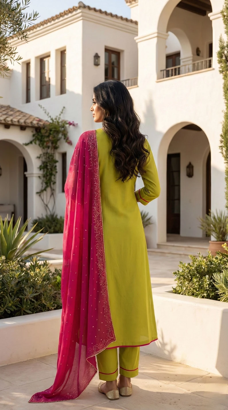 Silk Blend Kurti Pant Dupatta Set